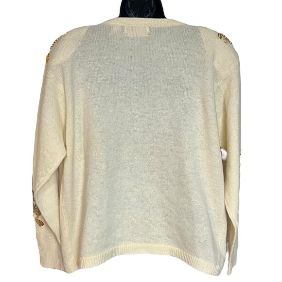 VINTAGE JEWELED HOLIDAY CHRISTMAS SWEATER 80s 90s BEADED CARDIGAN NINA AUSTIN S - Picture 7 of 8